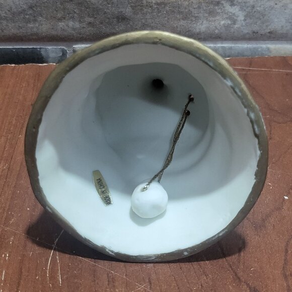 Vintage Santa Claus Handheld Bell Wood Handle Bisque Ceramic Christmas Decor - Picture 4 of 10